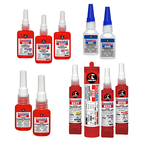 Chemtools industrial thread lockers, sealants, retaining compounds and adhesives available from SOCO Ltd.